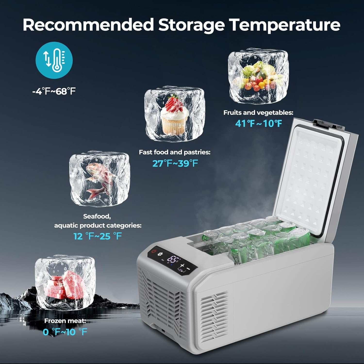 Upgraded 16QT Portable Compressor Car Fridge Freezer for RV Camping Home Use, 3-Way Charging (Solar/AC/DC), 15-Min Fast Cool to -4℉, ECO/MAX Dual Modes, 3-Level Battery Protection, LED Display & Cup Holders, Outdoor Food Storage, Efficient Cooling System, Home Refrigeration, Compact Refrigerator, Energyefficient System, Portable Refrigerator, Road Trippers