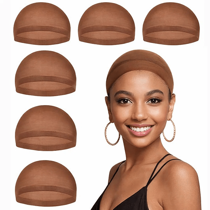Image of 6pcs Dark Brown Wig Cap Elastic Breathable Invisible Wig Caps For Lace Front Wig Perfect For Professional Use
