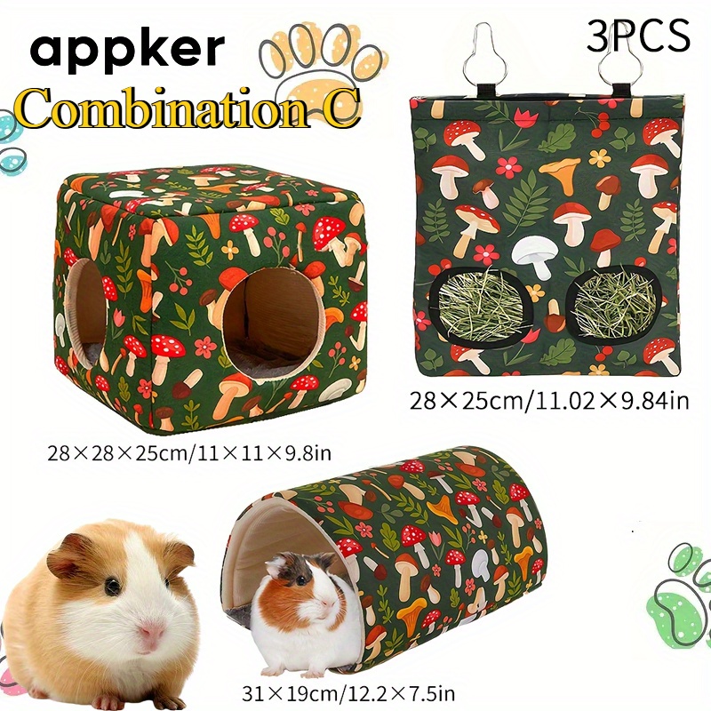 3pcs Mushroom Style Guinea Hideout and Tunnel Set for Small Pets