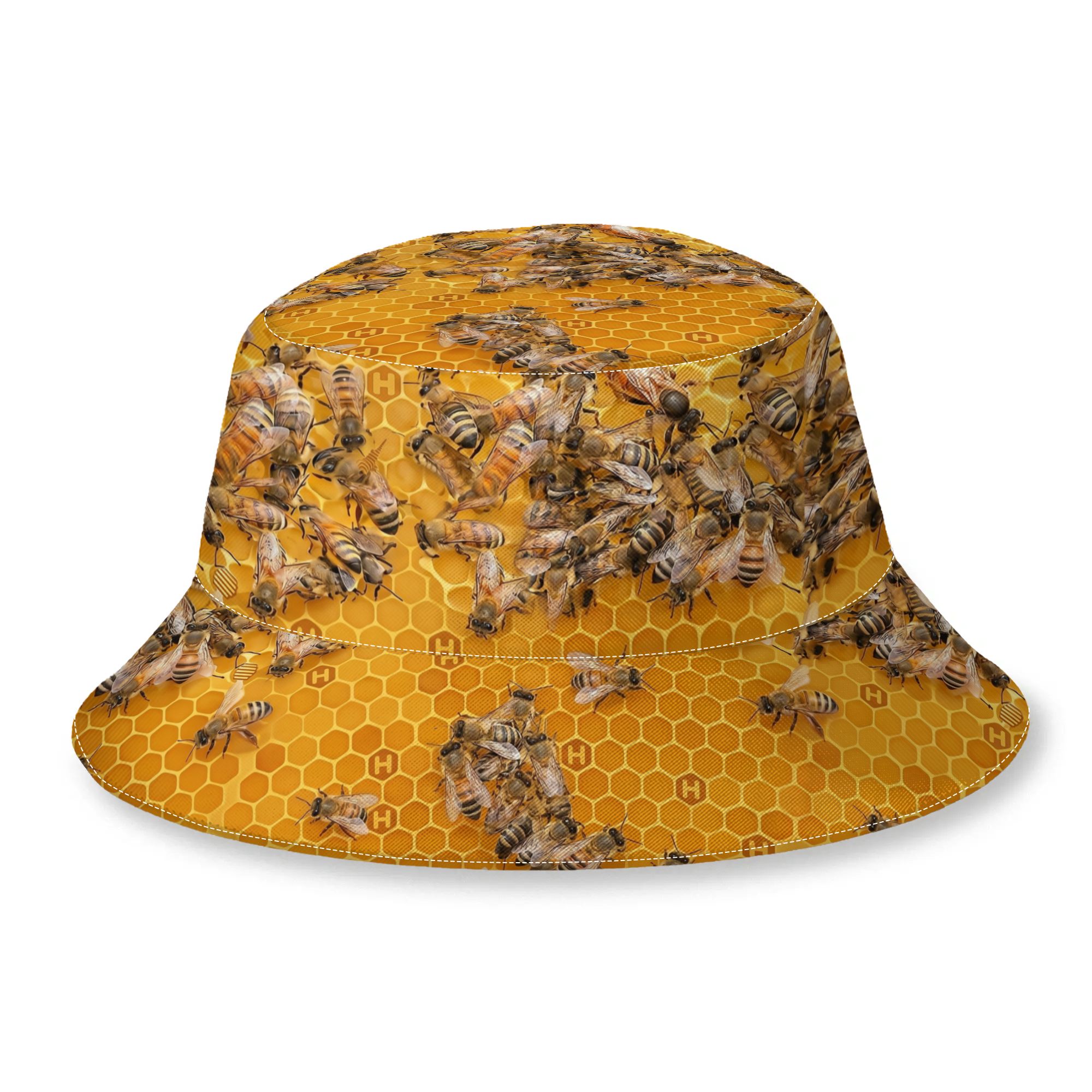 TEMU 1pc 2d Flat Printing Bucket Hat Men Women's Thin Hat Honeycomb Little Yellow Crawler Summer Cap Hip Hop Bucket Hat, 2d Flat