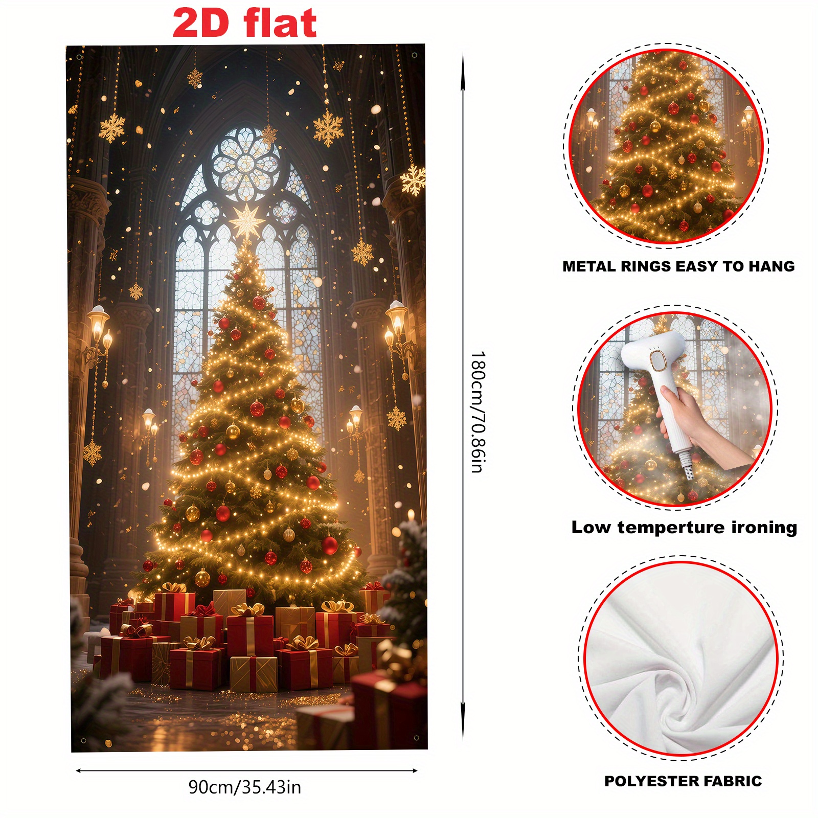 TEMU Banner de , / - 1 Pieza (35*70 Pulgadas/90*180 cm), Material de Poliéster, Decoración Colgante para de Puerta con Luces de Árbol de Navidad -