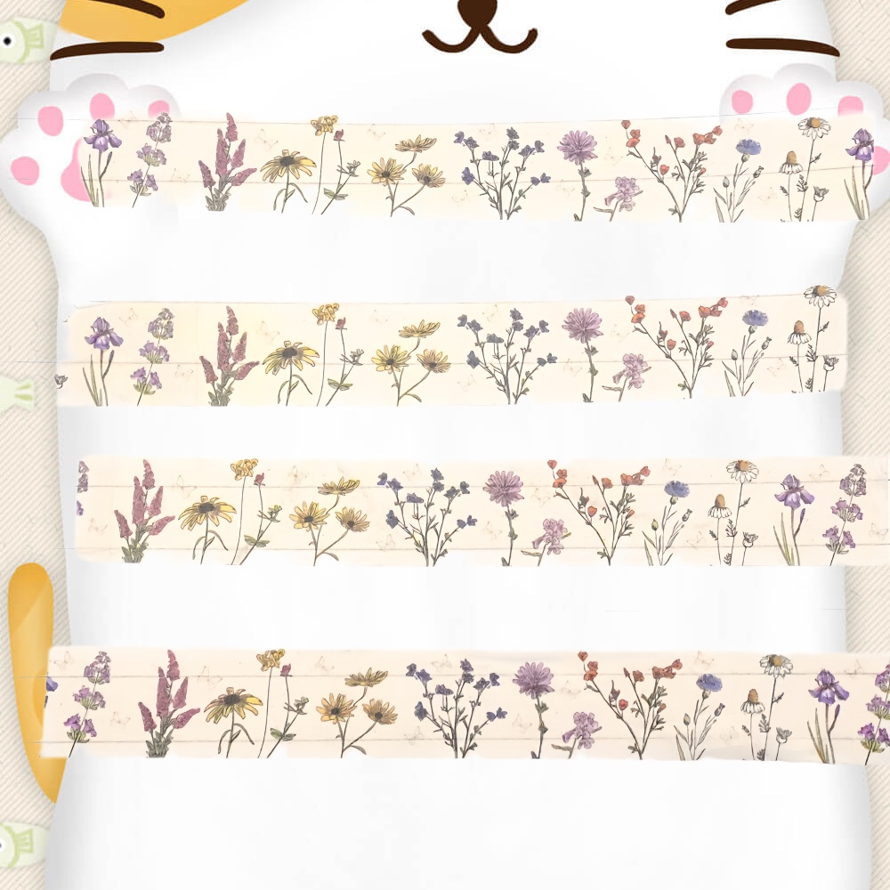 TEMU Band 1: Frühlings-Wildblumen Farbige Tape Aufkleber zur Dekoration, Planer Trenner, Handgemacht, Geschenkverpackungs-Verzierungen