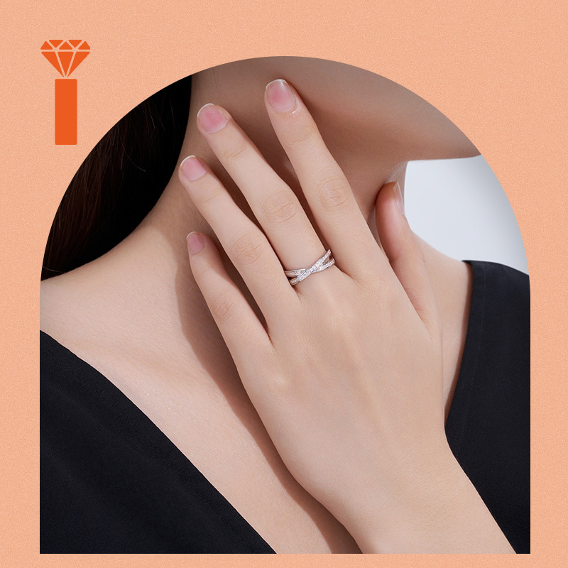 S925 Silver Cross Moissanite Ring, Stackable Fashion Piece