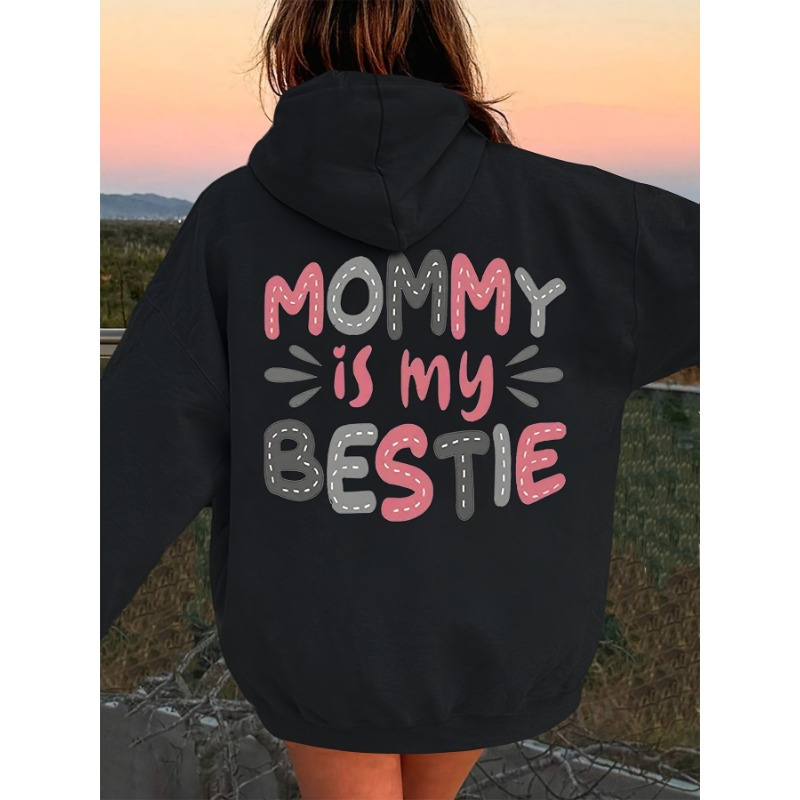 KID'S hoodie MOMMY IS MY BESTIE Print, Girl'S Trendy Casual Comfy Long Sleeve Loose Hoodies For Daily And Outdoor Wear50% cotton 50% polyester blend 260g