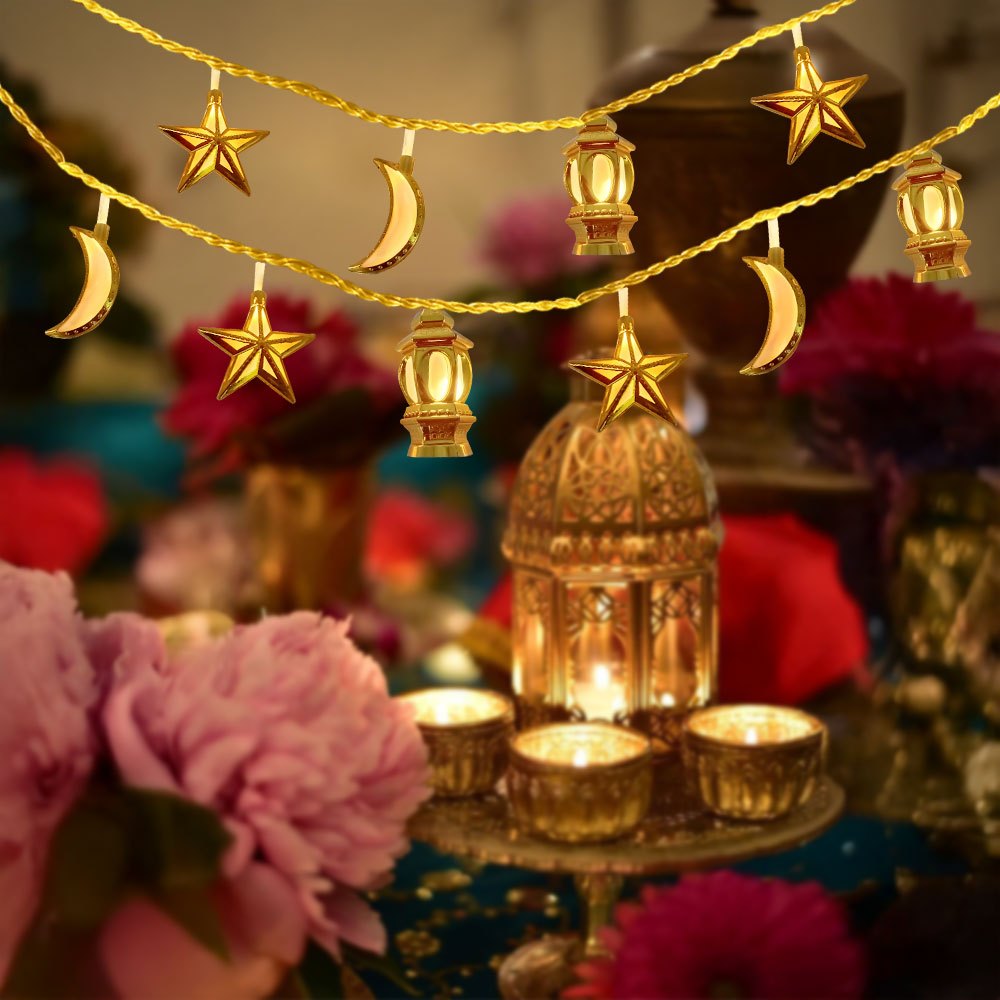 

1pc Vintage Lanterns Led String Lights - Warm , Star & Crescent , Battery-powered For Ramadan & Easter Decor, Indoor/outdoor Use (batteries Not Included)