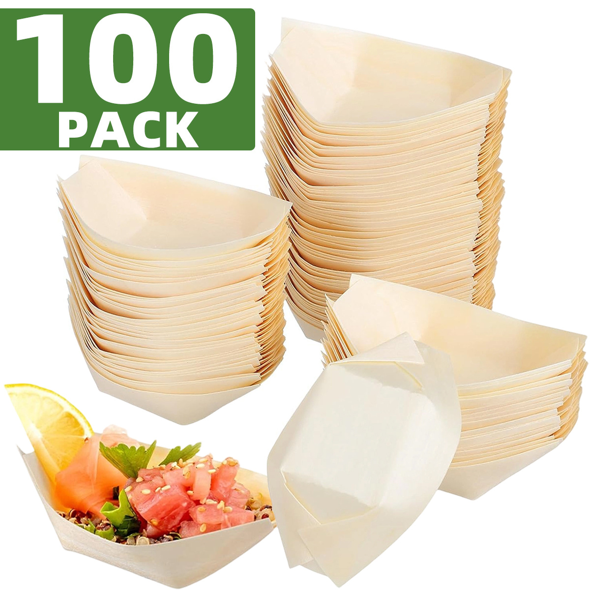 Image of 100pcs Disposable Mini Wooden Plates Suitable For Parties, Square Snack Dishes With For , Chips, Desserts, Salads - For, Picnic, For ,fall，halloween，christmas