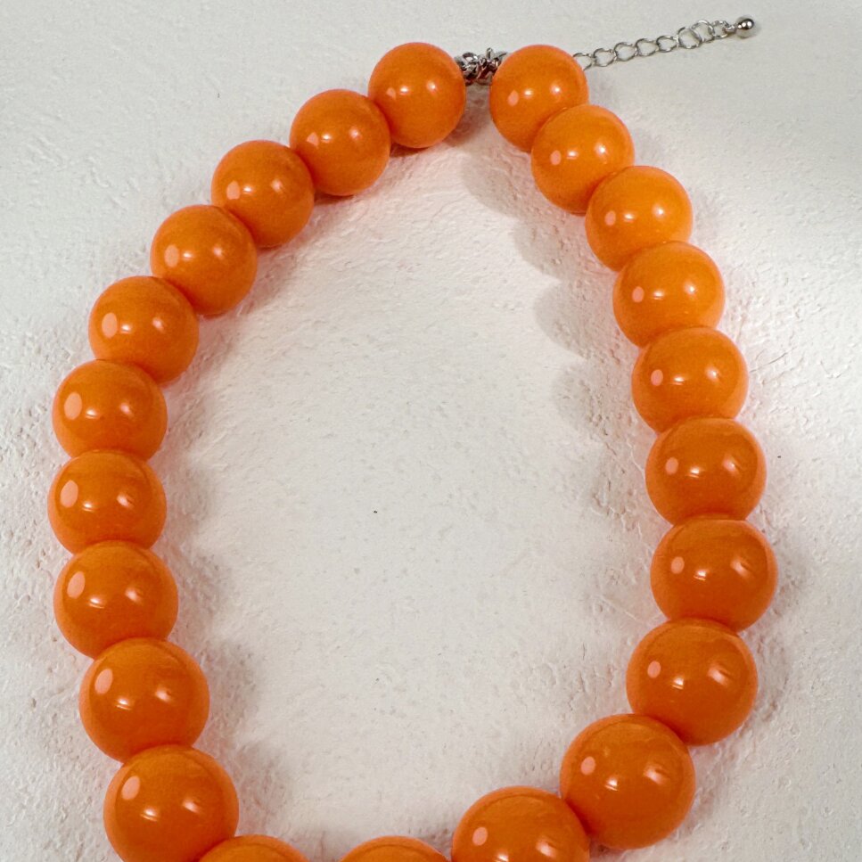 Creative Dopamine Bright Orange Round Bead Necklace, Unique Design