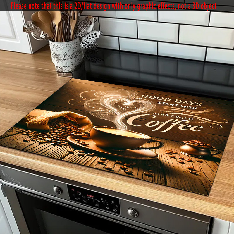 TEMU 1pc Large Coffee-themed Stove Topper & Appliance Cover - Heat-resistant Anti-slip Kitchen Mat With " Coffee" Design, Scratch-resistant, Fits