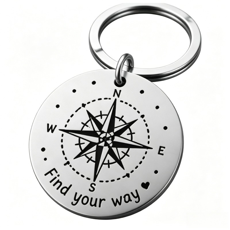 Image of Stainless Steel Compass Keychain "" - Inspirational Engraved Key Ring, Travel/adventure Themed Keychain, Perfect Gift For Graduation, Birthday, Hiking & Outdoor Lovers, Car & Backpack Accessory
