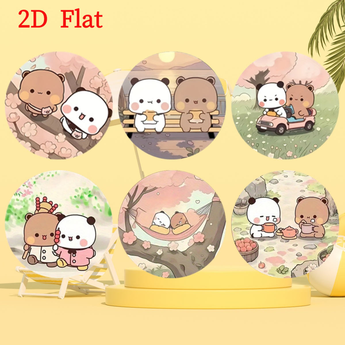 TEMU 2d Flat Printed/6pcs Set Couple Bear Pattern Wooden Coasters - Of And , For Romantic , An For Bedroom And Dining Room Decor, An Gift For , 2d