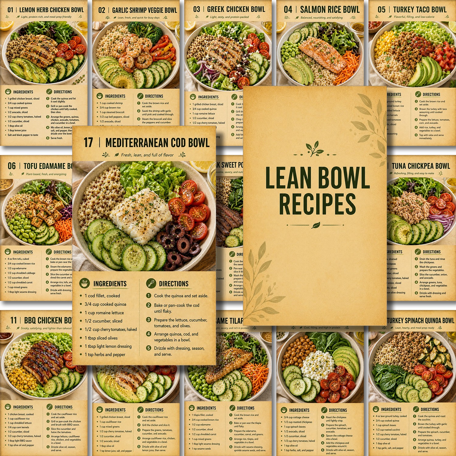TEMU 20 Lean & Light Bowl Recipe Cards Suitable For Fitness, High-protein Low-calorie Meal Plans For, Weekly Meal Prep For Gym, Busy Adults, Healthy