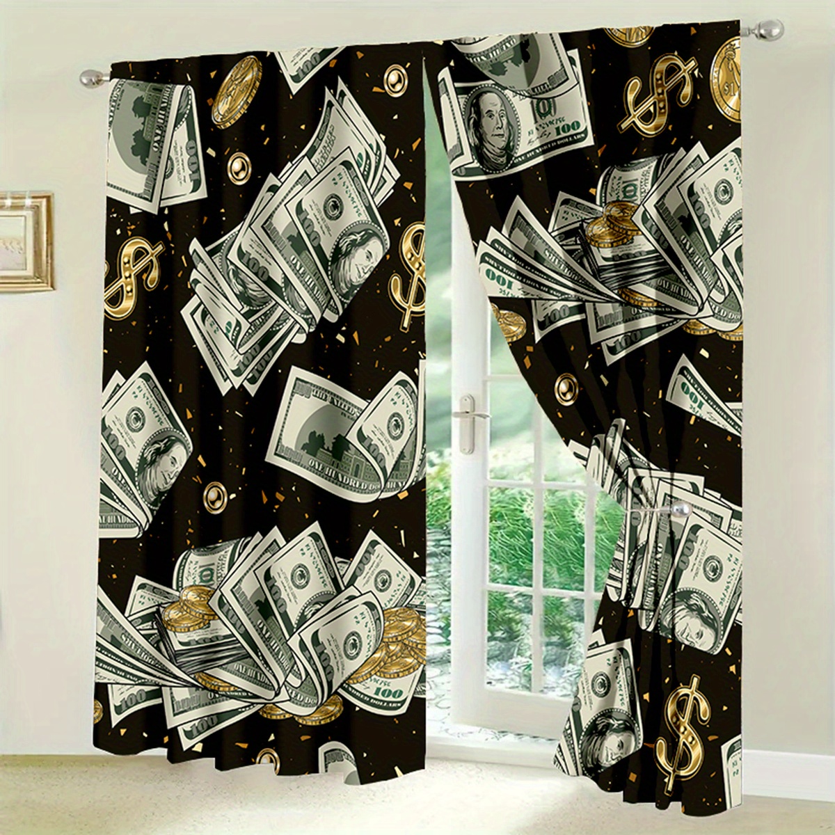 

2pcs Pattern Curtains, Polyester, Seasonal, Decor, , No Battery, No Lining, ,