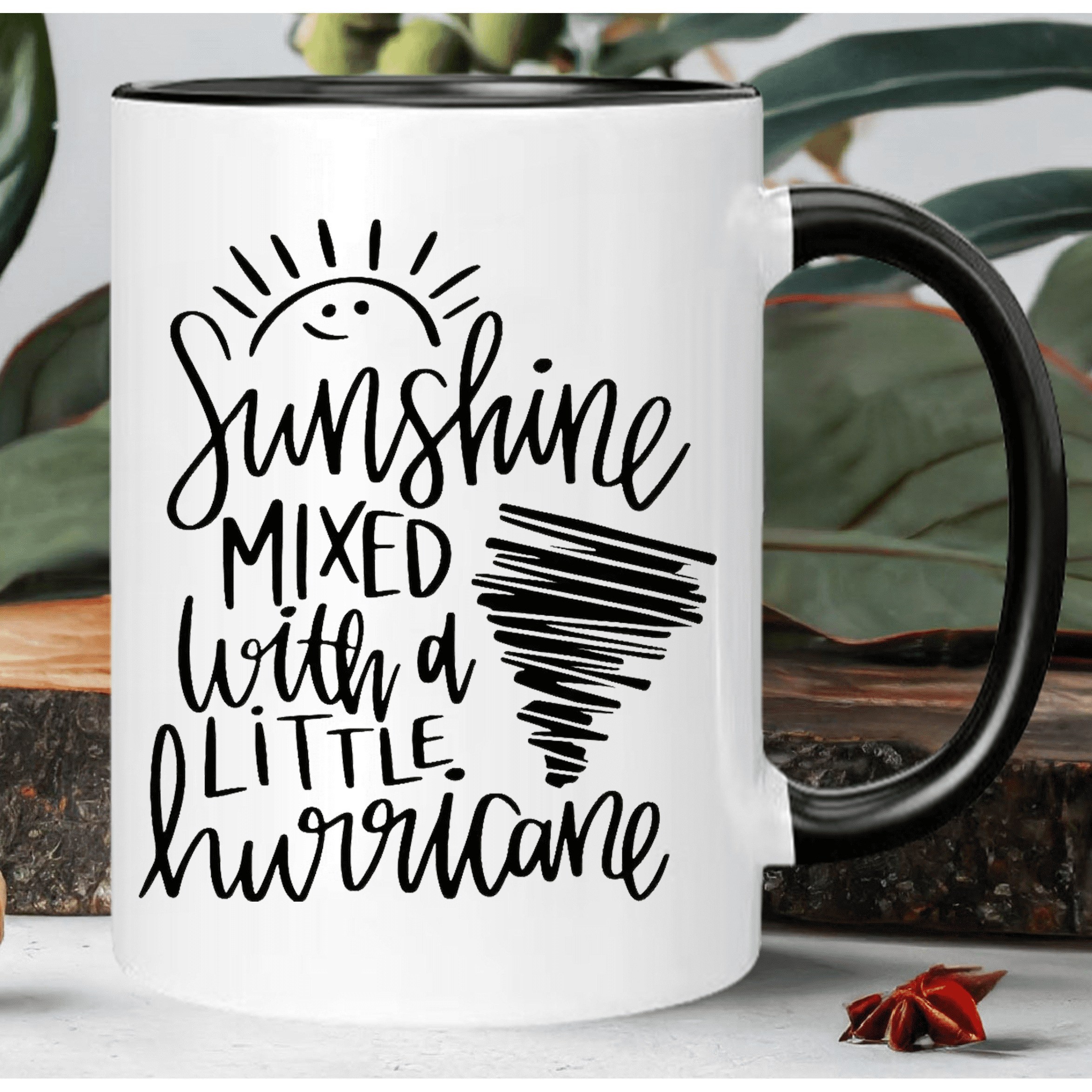 1pc 11oz insulated ceramic coffee mug weather inspired sunshine mixed with a little hurricane design reusable white mug with black accents hand wash only gift for   men women coffee bar accessories holiday gift for halloween christmas thanksgiving     quality   details 0