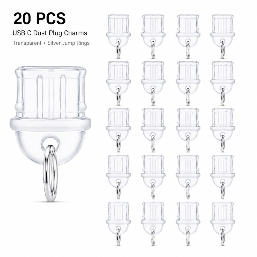 TEMU Lot de 20 bouchons -poussière pour port de charge de téléphone avec anneaux d'ouverture argentés, accessoires de connecteur pendentif breloque
