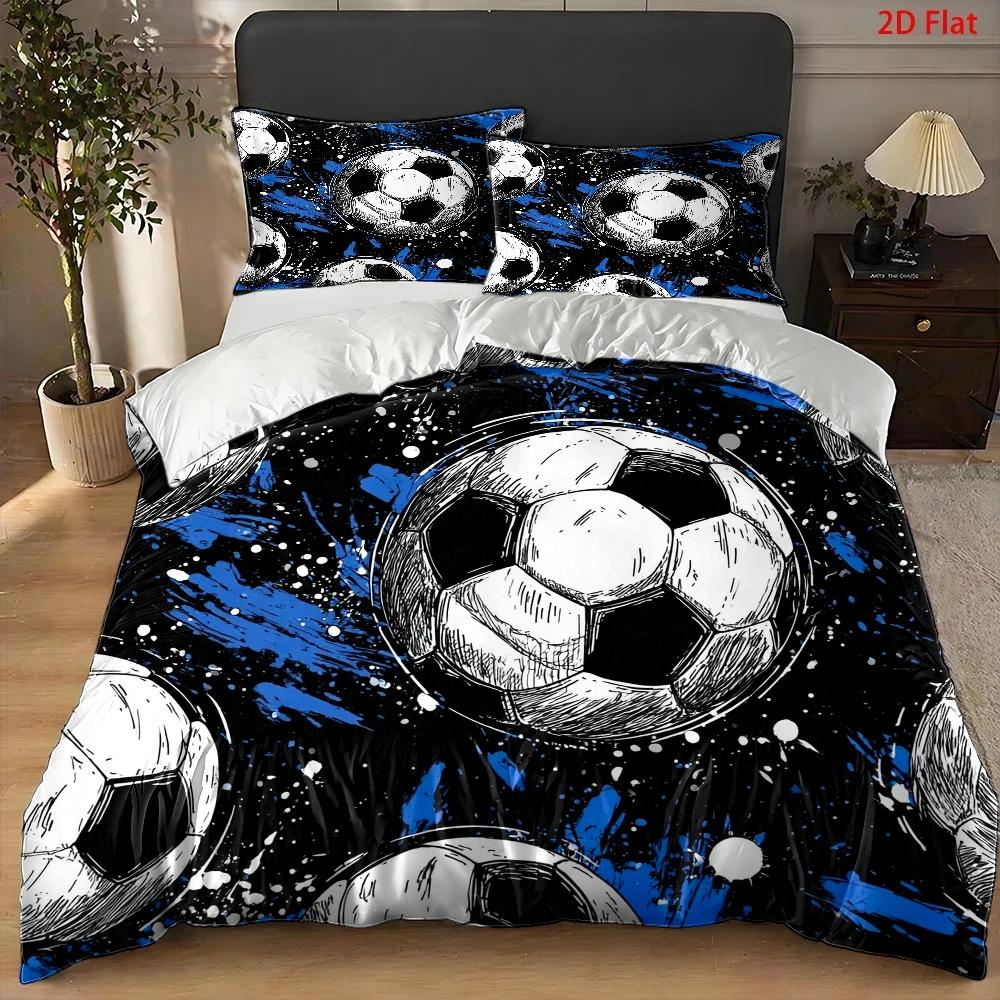 TEMU 3pcs Duvet Cover Set, 1 Duvet Cover   2 Pillowcases, No Filler, 2d Flat Printing, Soccer Ball Pattern, Sketch Style, Sports Day, Sports Ball,