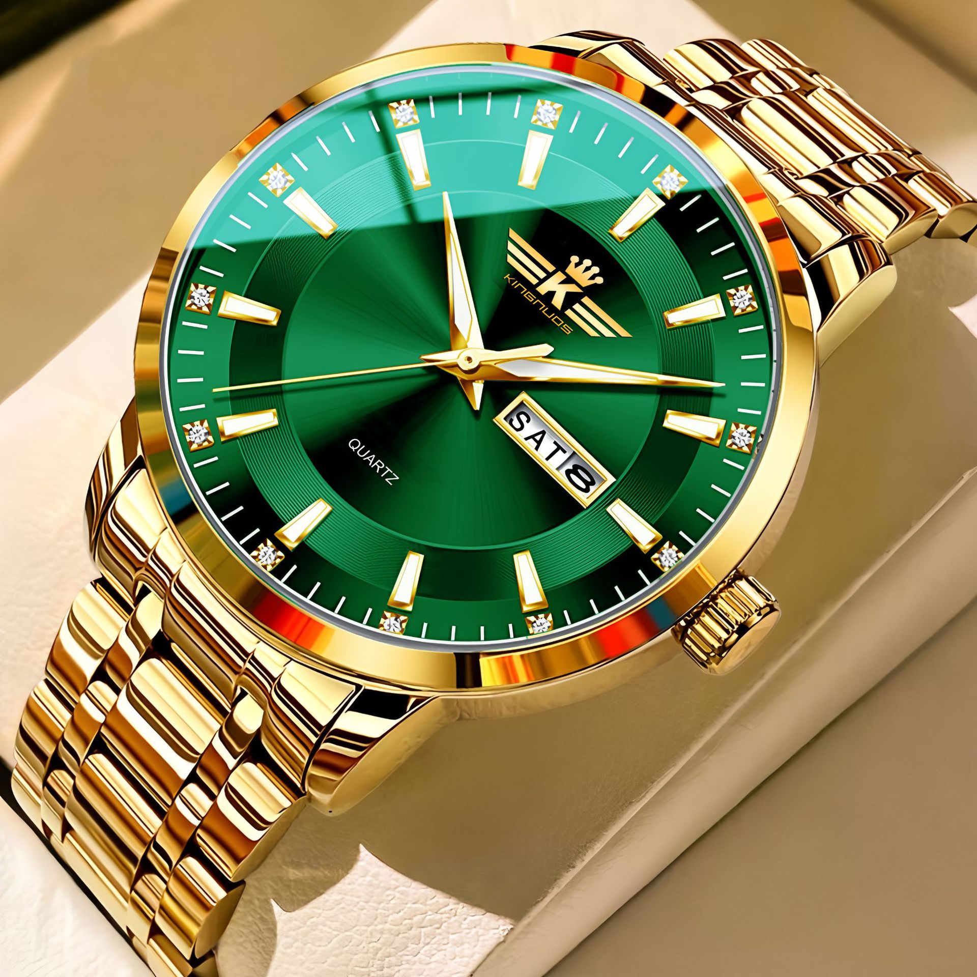 TEMU Luxury Men's Watch - Dual Calendar Display | Inlaid With Artificial Dial, Super Luminous, Durable Stainless Steel Strap | Ideal For Business,