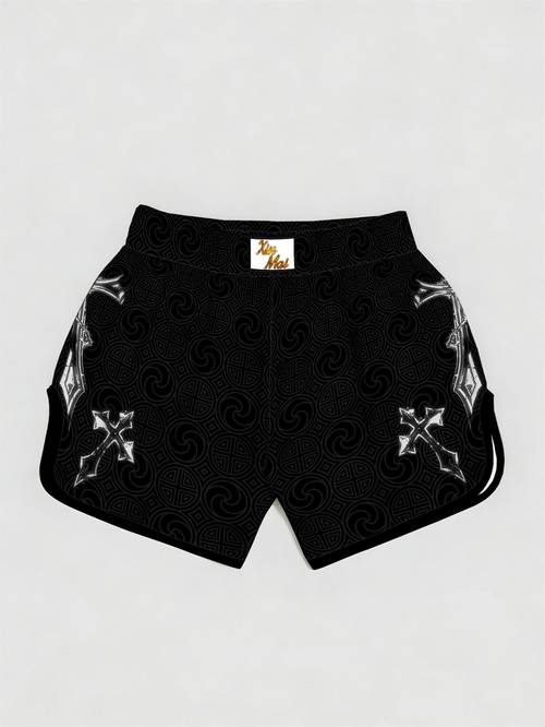mens muay thai training shorts with double cross print and suitable sports quick dry lightweight suitable for gym boxing mma shorts machine washable for year round use for fitness and casual wear