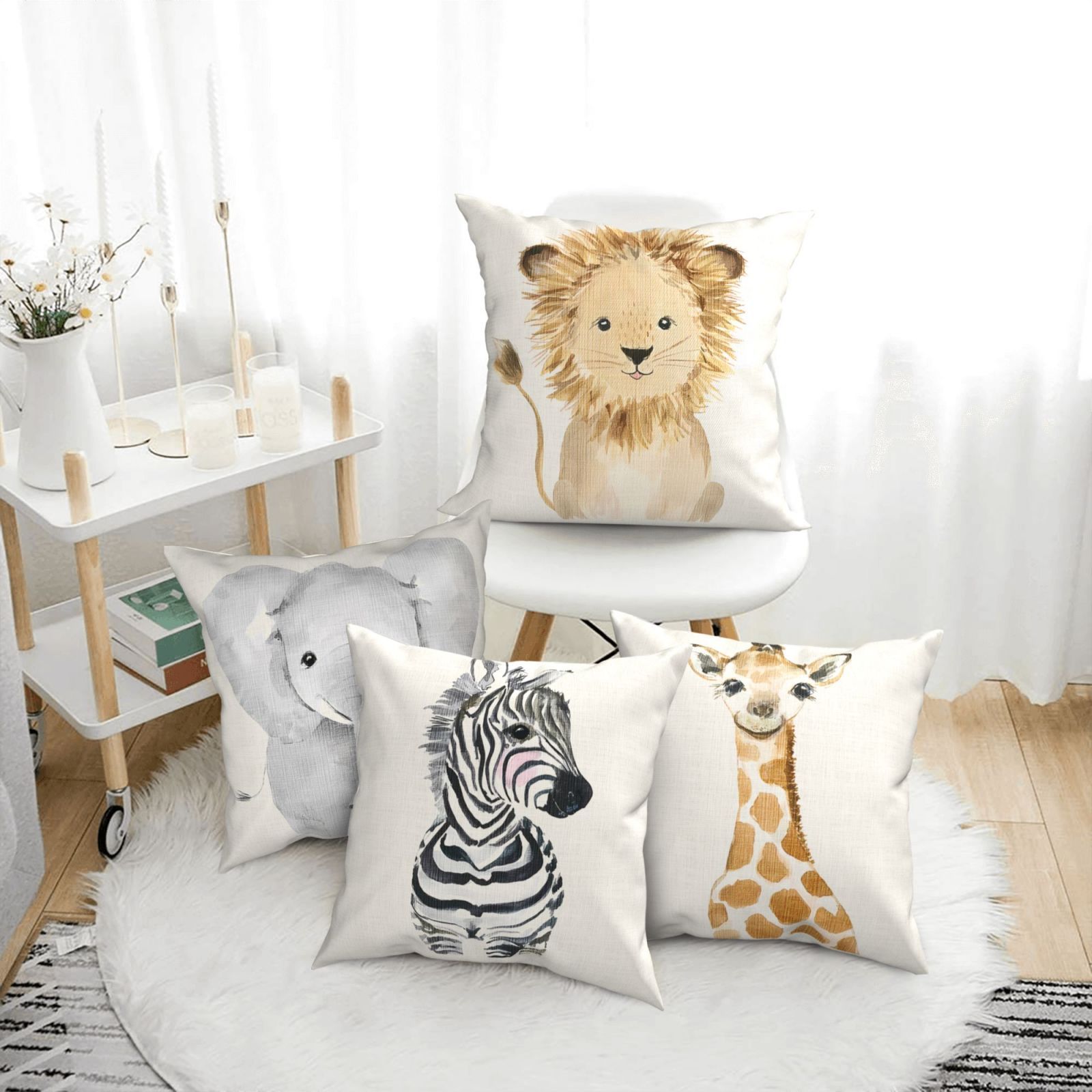 

4pcs Home Decor, Animal Throw Pillow Covers - Lion, Elephant, Zebra, Giraffe Designs - With Zipper Closure, Single-sided Print Cushion Covers For Sofa, Bed, Living Room, Machine Washable (no Inserts)