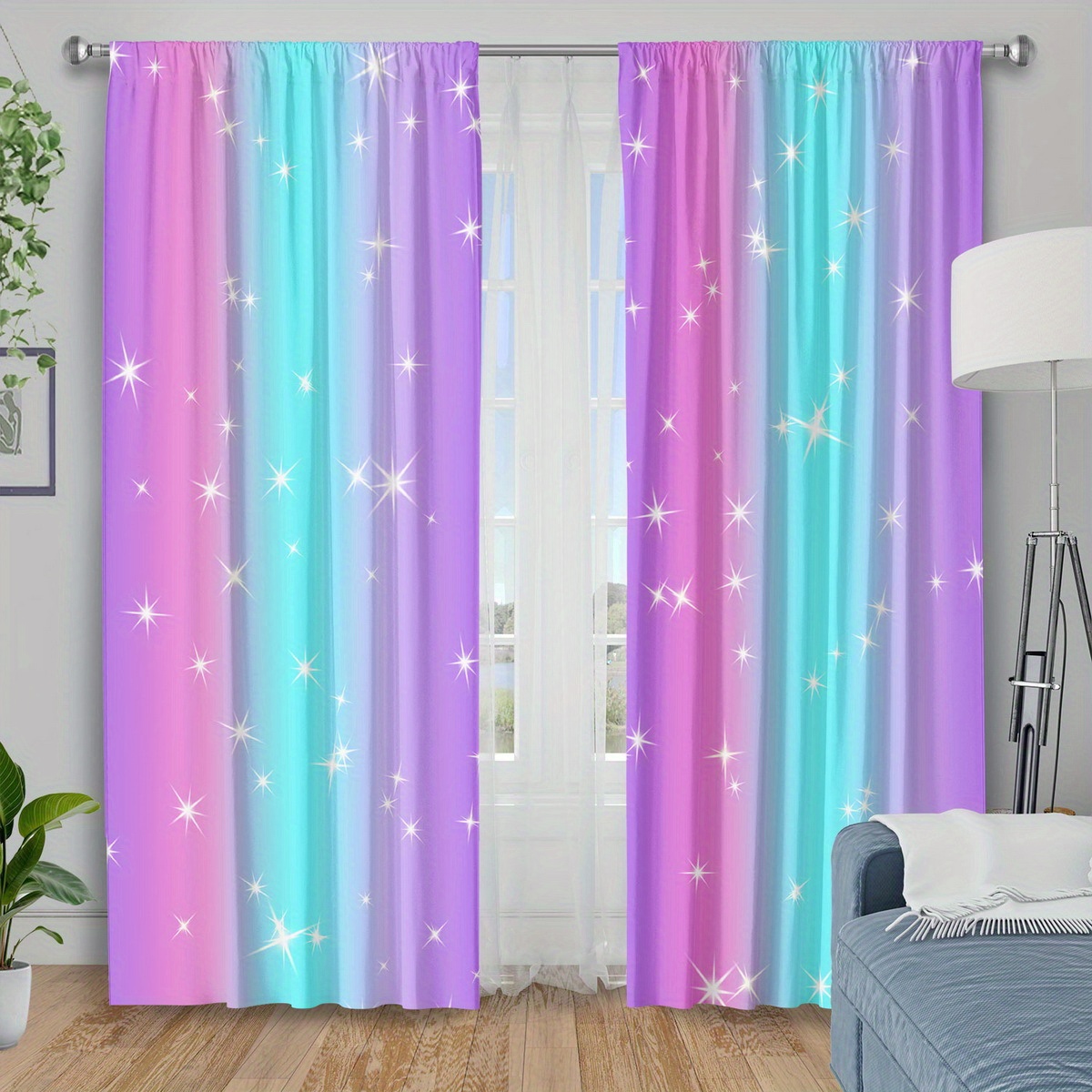 TEMU Ensemble de 2 tissus de rideaux ombre pastel avec des imprimés étincelants, parfaits pour , les cuisines et les salons. Idéal pour les