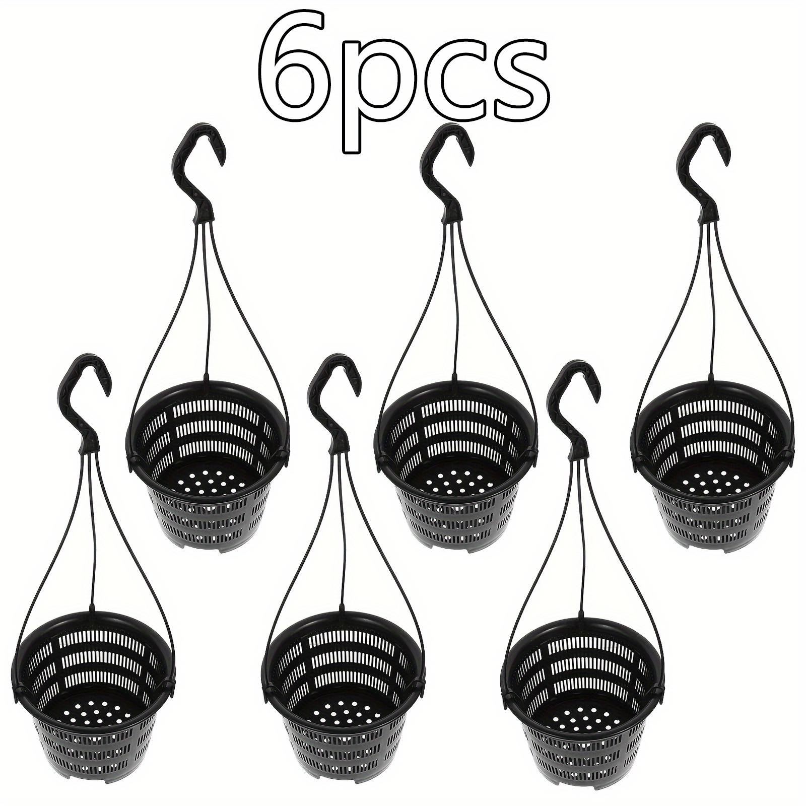 6pcs black plastic hanging planters with drainer durable orchid   orchid pots for indoor outdoor use   multi hook hanging system black garden pots metal hook hangers planter pots