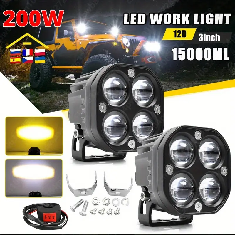 1000w super 3 inch led motorcycle headlights auxiliary focus 12v 24v driving lamp for 4x4 suv without battery Product details 2