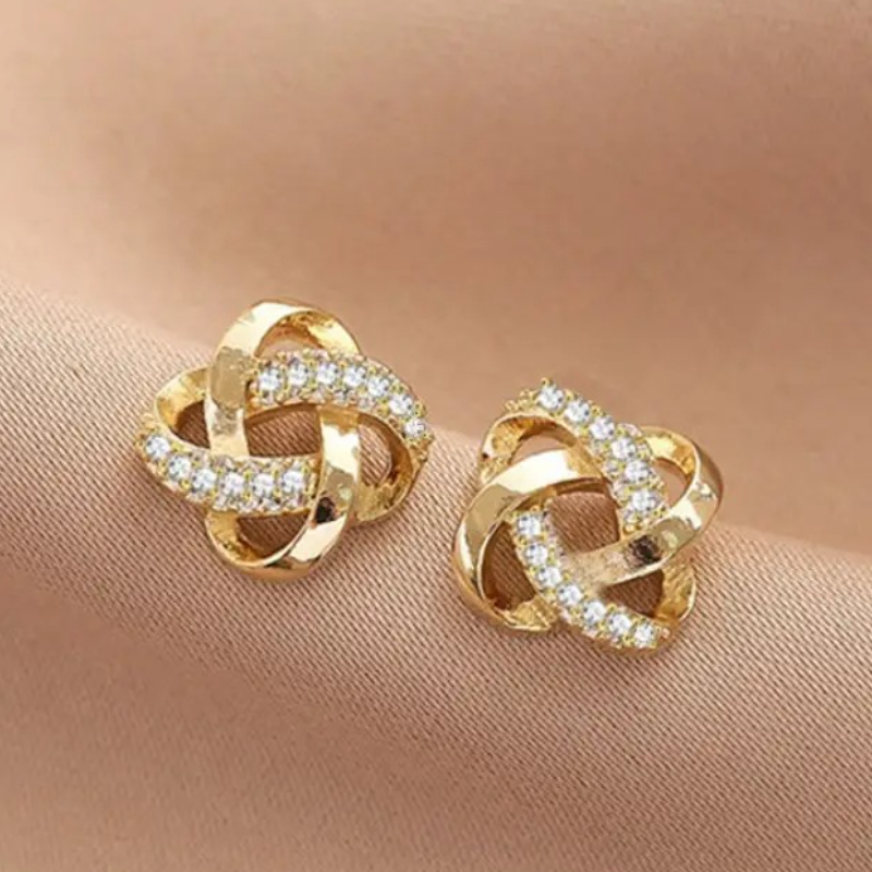 E-shop READKISS Damen Ohrstecker mit plattiertem Synthetischem Zirkonia verflochtenem Knoten - Minimalistischer Knoten, April Geburtsstein Schmuck,