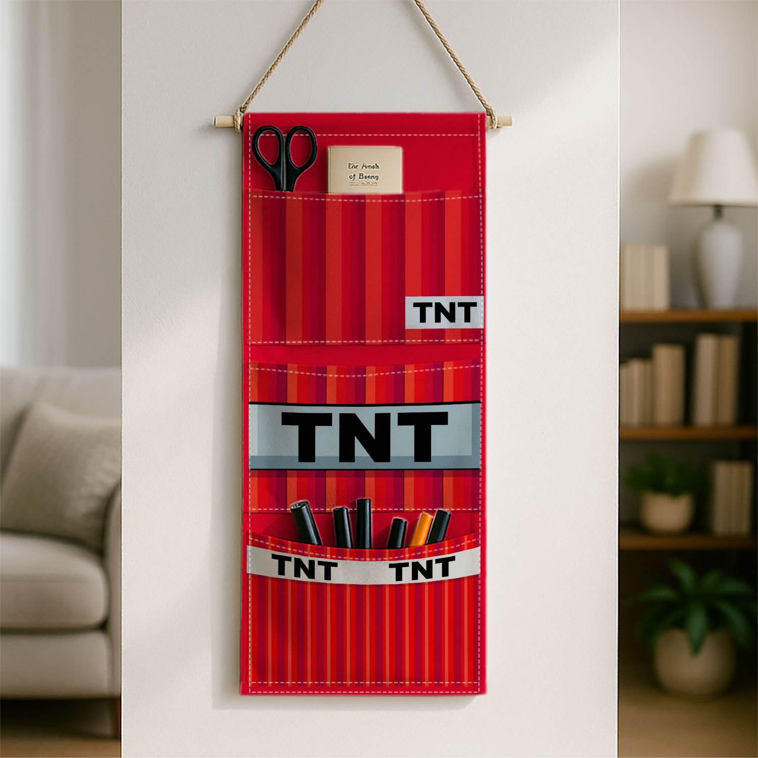 TEMU 1pc Pop Art Modern Wall-mounted Storage Bag | "tnt" Red Stick Organizer For Home Or Office, Ideal For Hanging Behind Bedroom Doors, Made From