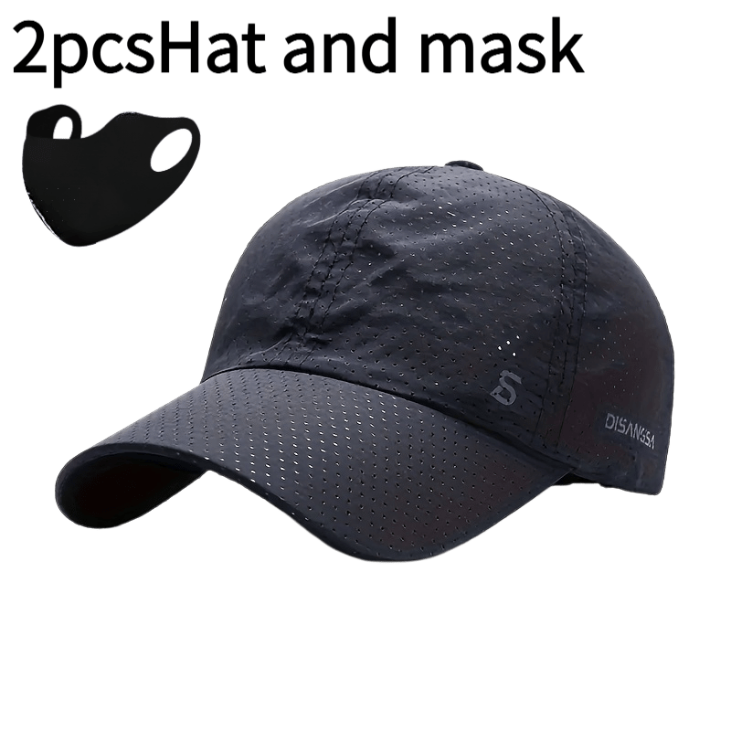 TEMU 2pcs Set, 1pc Hat And 1pc Mask, Universal Baseball Cap - Breathable, Adjustable Summer Baseball Cap, Suitable For Outdoor Activities
