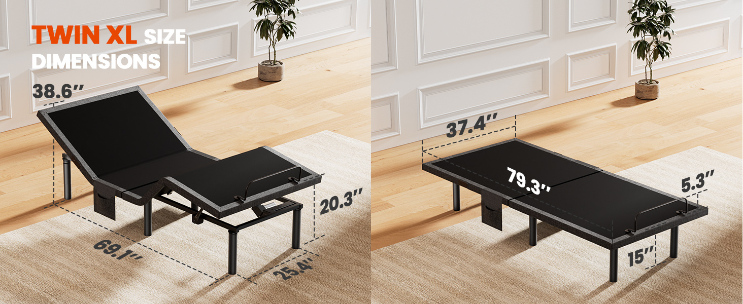 Adjustable Bed Frame with Massage, Head And Foot Incline, Wireless Remote, 4 Built-In USB Ports, LED Night Light, 4 Height-Adjustable Legs, Electric Bed Base, Christmas Gifts