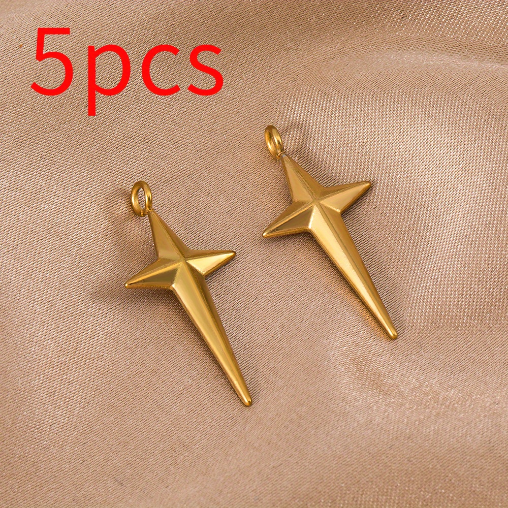 Image of 5pcs Fashion Stainless Steel Stereoscopic Cross Star Single Hole Pendant Charm For Necklace Bracelet Bead Jewelry Jewelry Making Supplies