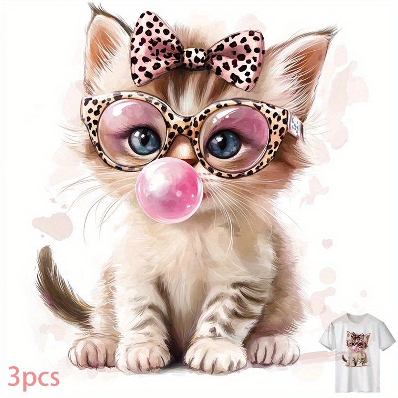 E-shop 3 Stück Leopardenmuster Katzenmotiv T-Shirt Bügelbilder DIY Heißtransfer-Aufkleber, Schneidbare Nahtlose Hochwertige Materialien Geeignet für