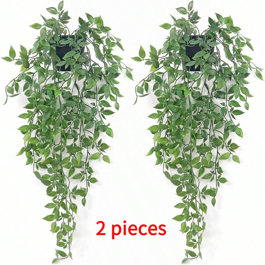 TEMU 2pcs Artificial Hanging Plants Fake Small Potted Plants With Faux Mandala Vines, Realistic Pe Plastic Greenery With Pots - Low-maintenance Vines
