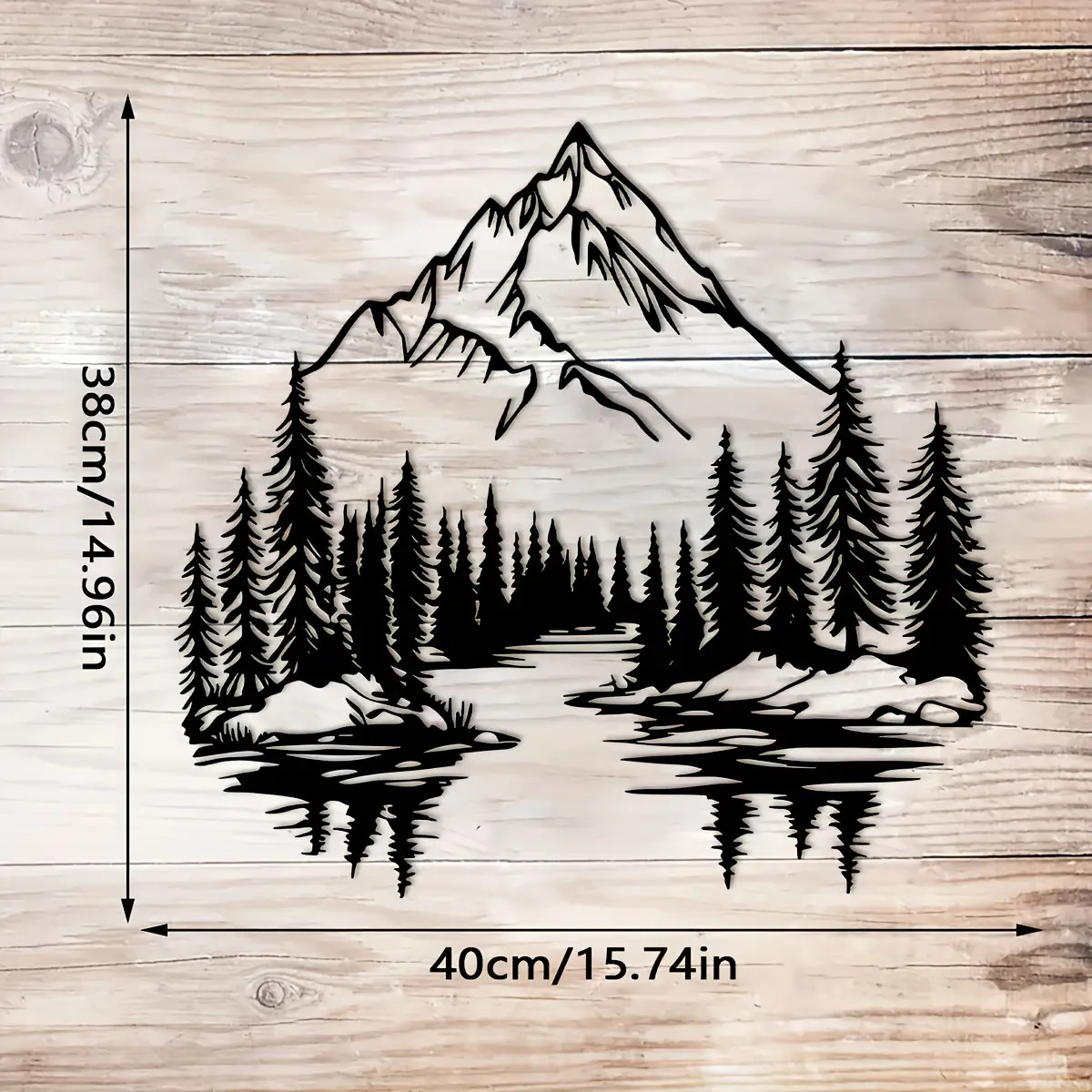 E-shop 1 Große Metall Berg Wanddeko - Schwarz-Weißes Landschaftsbild mit Kiefern und Gipfeln, Moderne Minimalistische Naturszene, Geeignet für