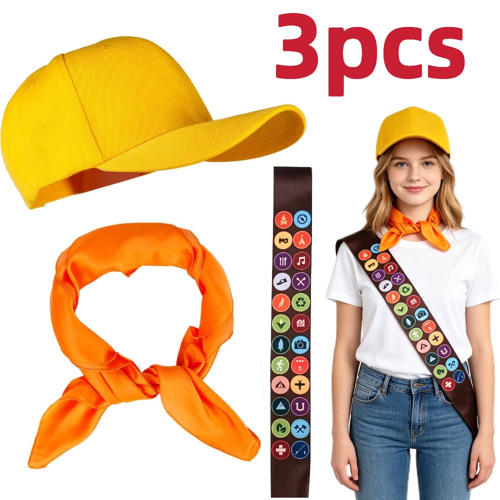 TEMU 3pcs Set Of For Halloween Adventurer Costume Additions, Suitable For Men And Women, Including Baseball , Belt, Scarf, Party Adventurer