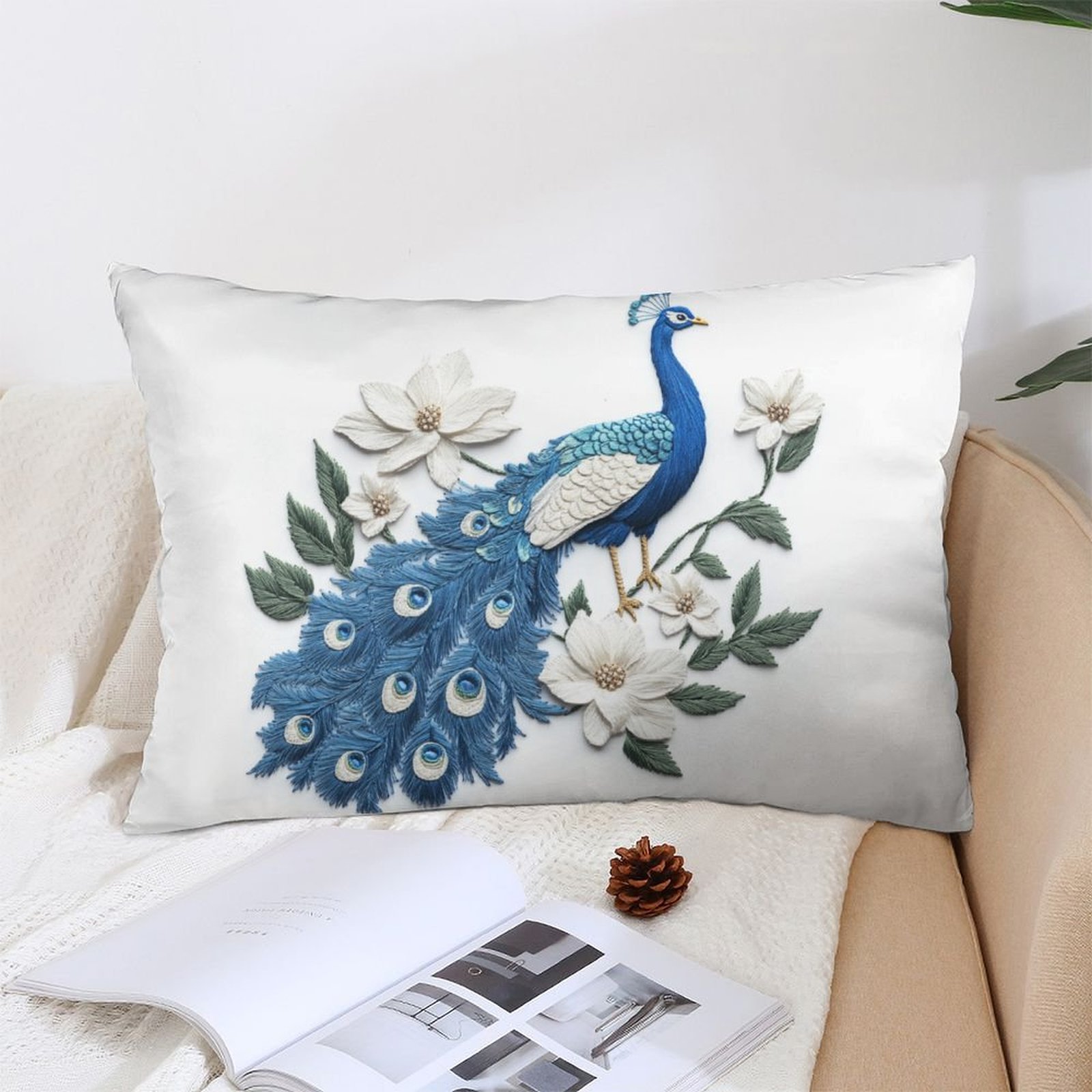 

1pc Style 3d Embroidered And Throw Pillow Cover, Polyester, Machine Washable, Zipper Closure, Woven, 12x20 Inch, With Decorative Pillowcase For Sofa, Bedroom, Living Room