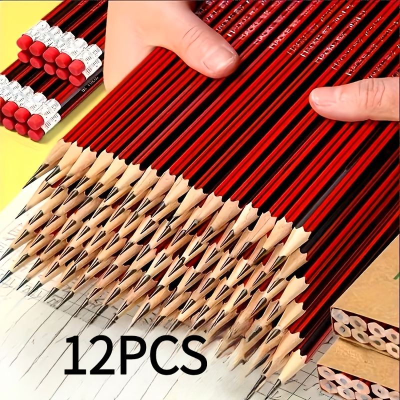 TEMU 12 piezas de lápices de madera HB de 0.5 mm de primera calidad con de borrar – Escritura, dibujo y suaves para , y oficina | y negra, ideal para