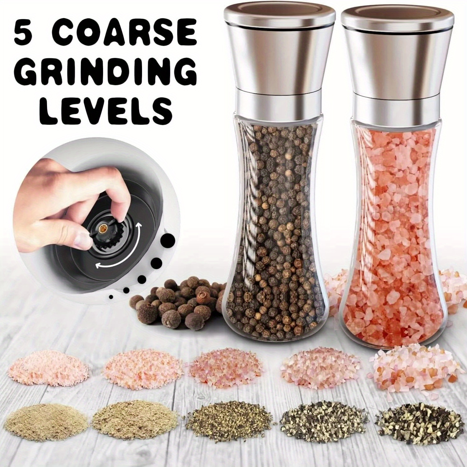 TEMU 4pcs Pepper And Salt Grinder Set Mill Adjustable Stainless Steel Shaker Coarse
