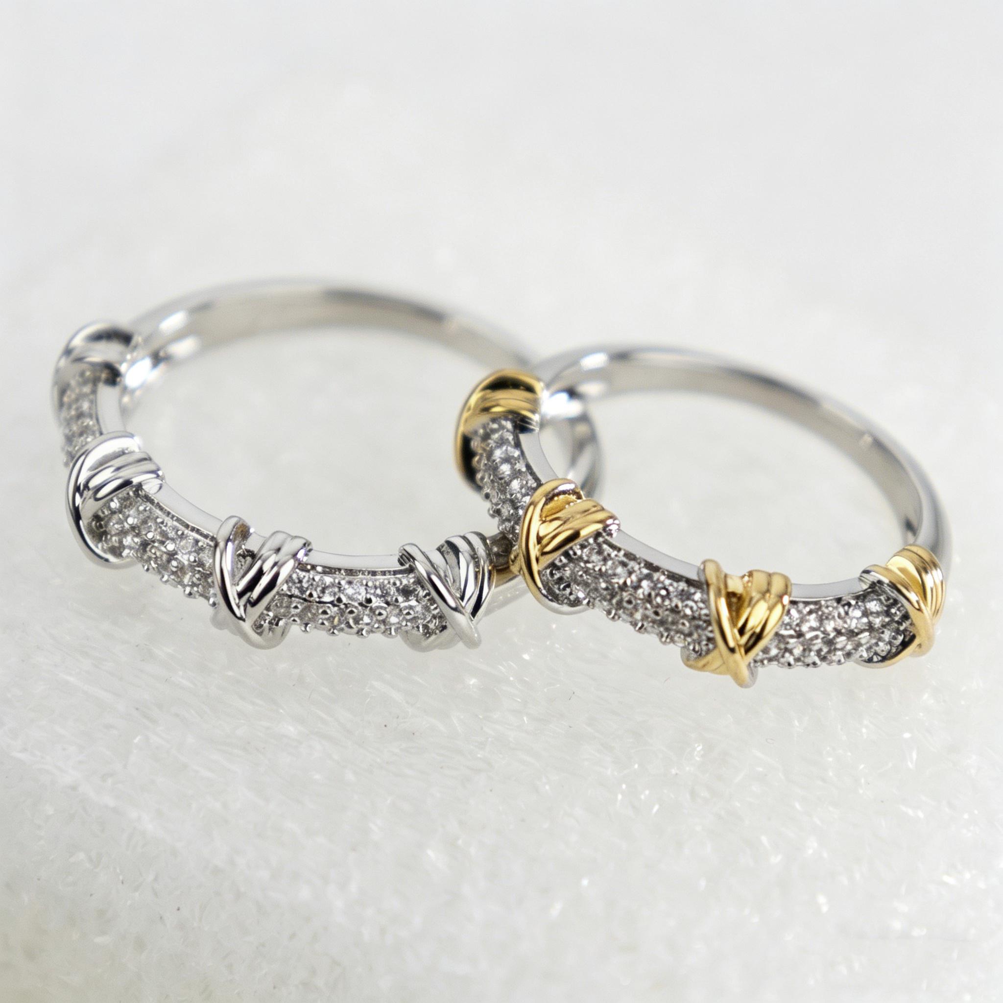 Women's Adjustable Two-Tone Cross Pattern Synthetic Zirconia Ring