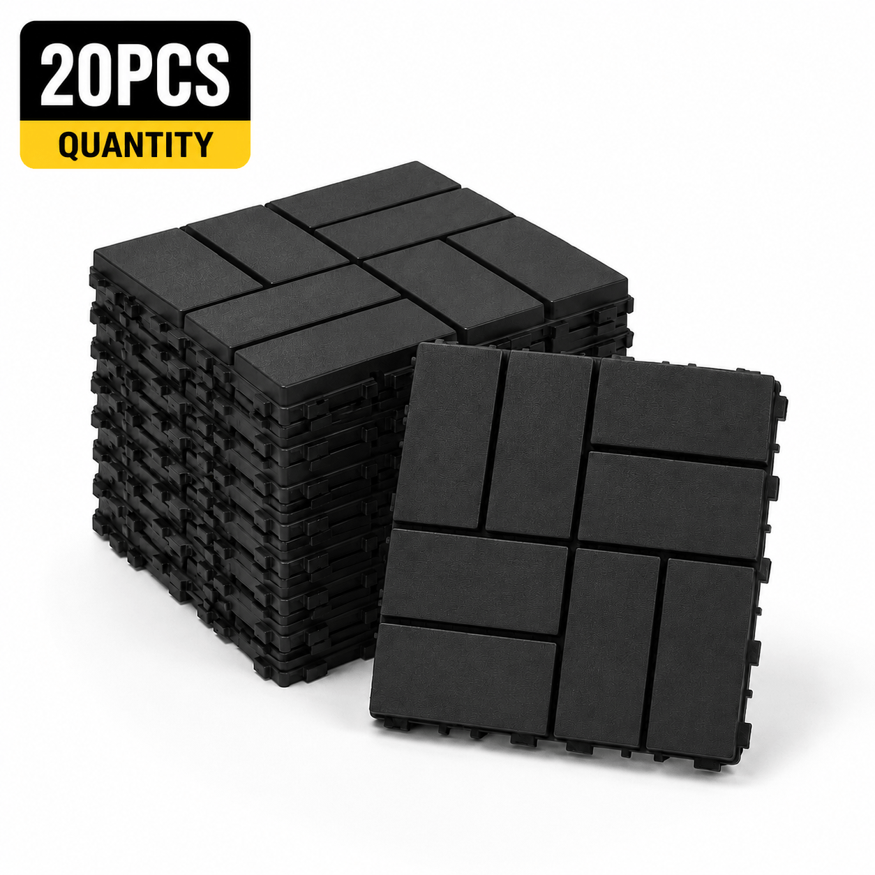 Interlocking Outdoor Floor Tiles, Black Plastic Garden Decking Tiles, Raised Drainage Base For Greenhouse, Patio, Balcony, Shed & Garden Path