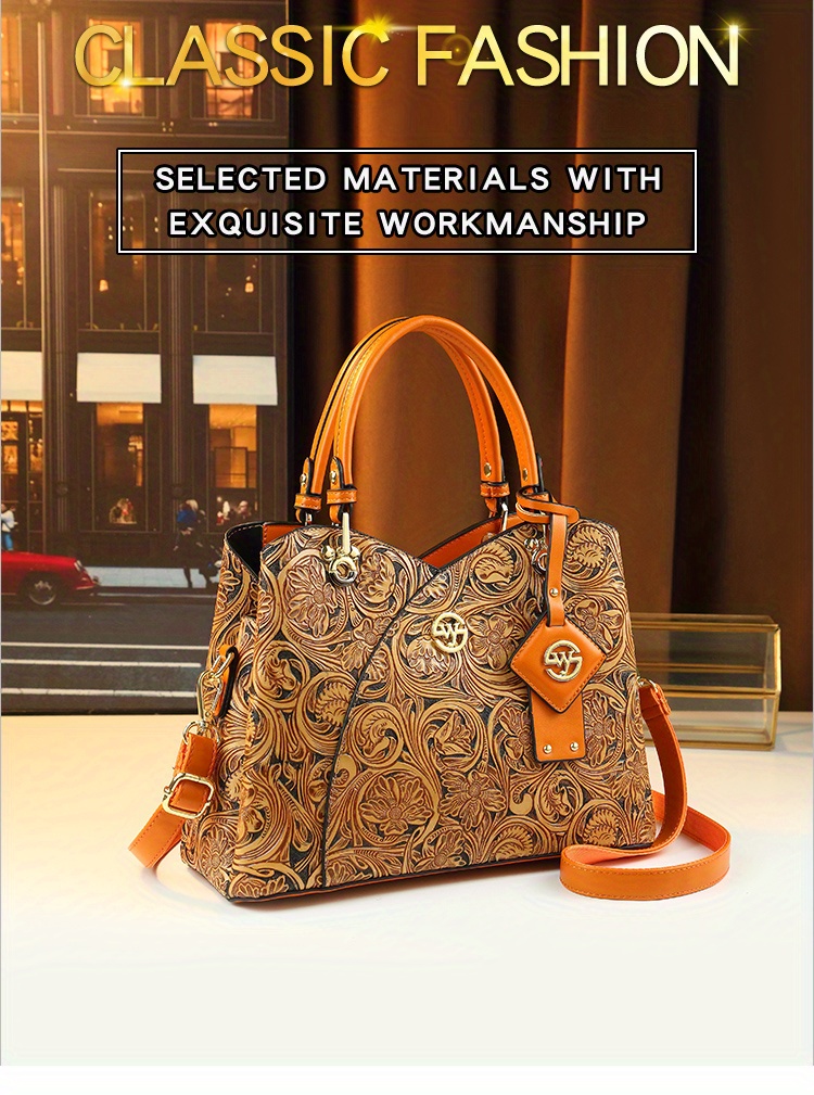 Deep Purple Retro Embossed Handbag front view