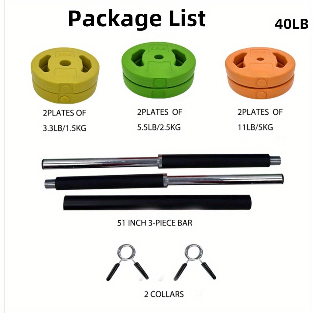 Barbell Weight Set for Lifting, Adjustable Barbell Set for Home Gym with 51 Inch Bar, Pu Coating Barbell Plates