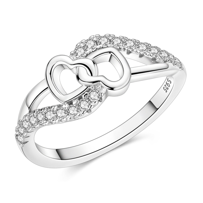 TEMU 1pc 925 Silver Elegant Valentine's Day Series Heart Band, Daily Exquisite Pave Ring Jewelry, Suitable For Women's Wedding Banquet Party Classic