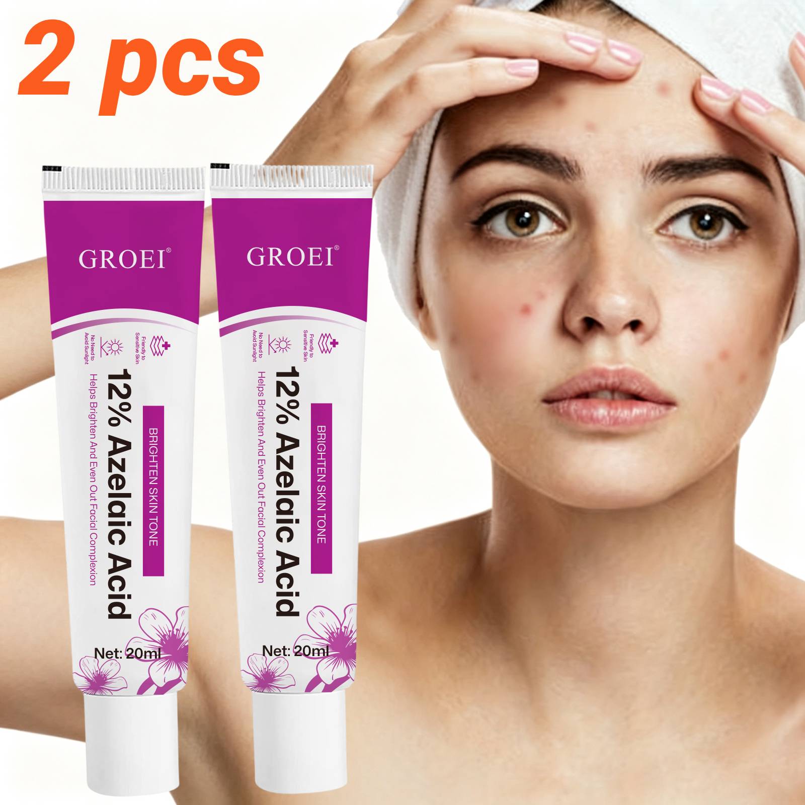 Image of 2pcs 12% Azelaic Acid Cream 20ml - With Niacinamide, Hyaluronic Acid, Salicylic Acid, Improves Uneven Texture, Controls Oil, Gentle Skincare For , Looking Skin