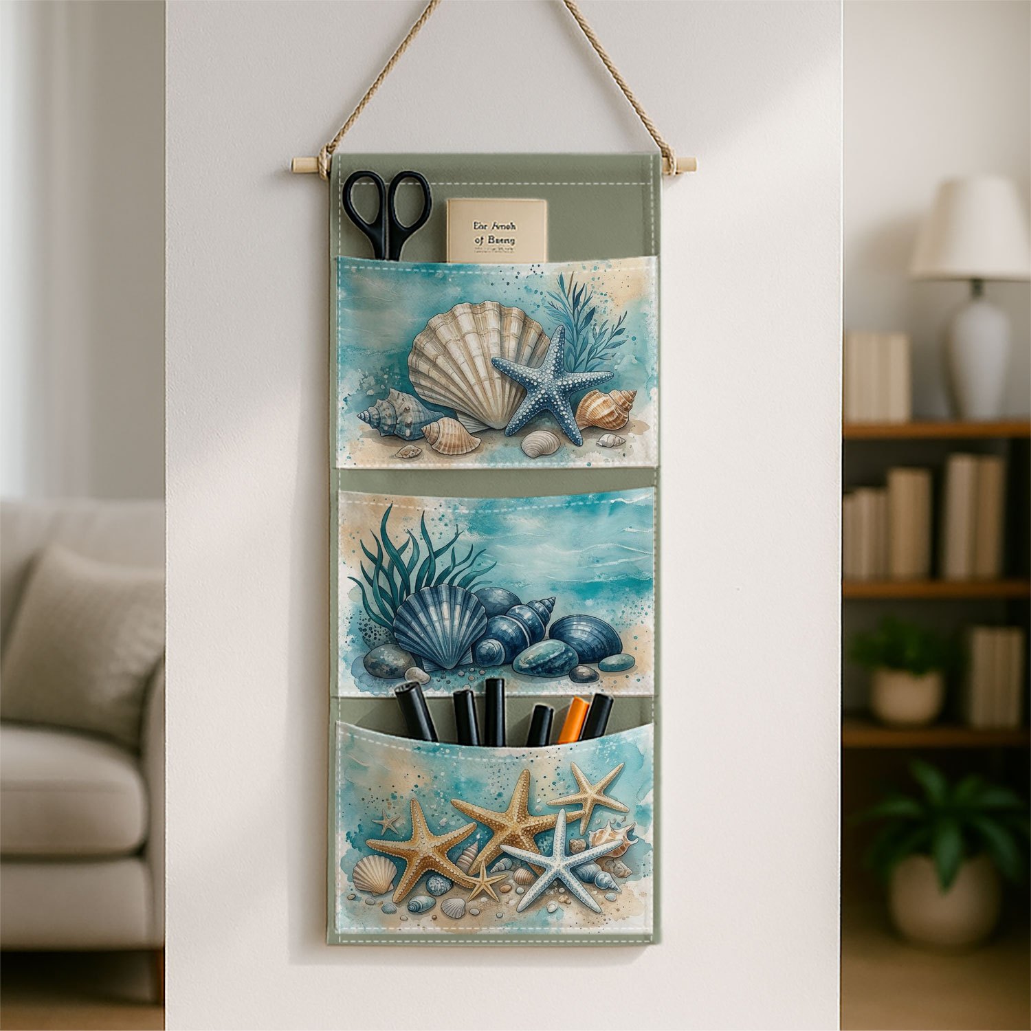 TEMU Borsa portaoggetti da parete a pi羅 livelli, 1 pezzo, realistica, a tema nautico e naturale, con motivi a marine blu, accessorio salvaspazio per