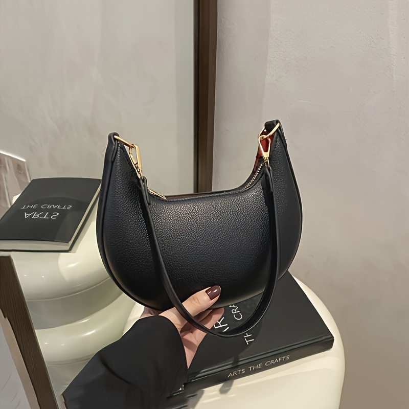 TEMU Sacoche 1 pièce pour femme de croissant avec fermeture magnétique et sangle réglable - Sac à main pour usage décontracté/bureau/, matériel doré,