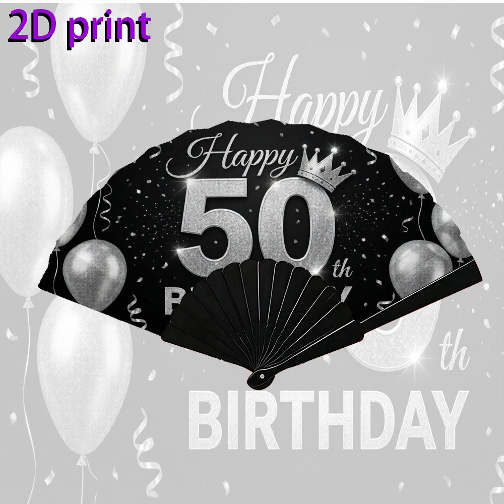 TEMU 50th Birthday Glitter Handheld Folding Fan Suitable For , Weddings, Parties, Cosplay - Compact Portable For , Birthday Blowouts, Photo Shoots,