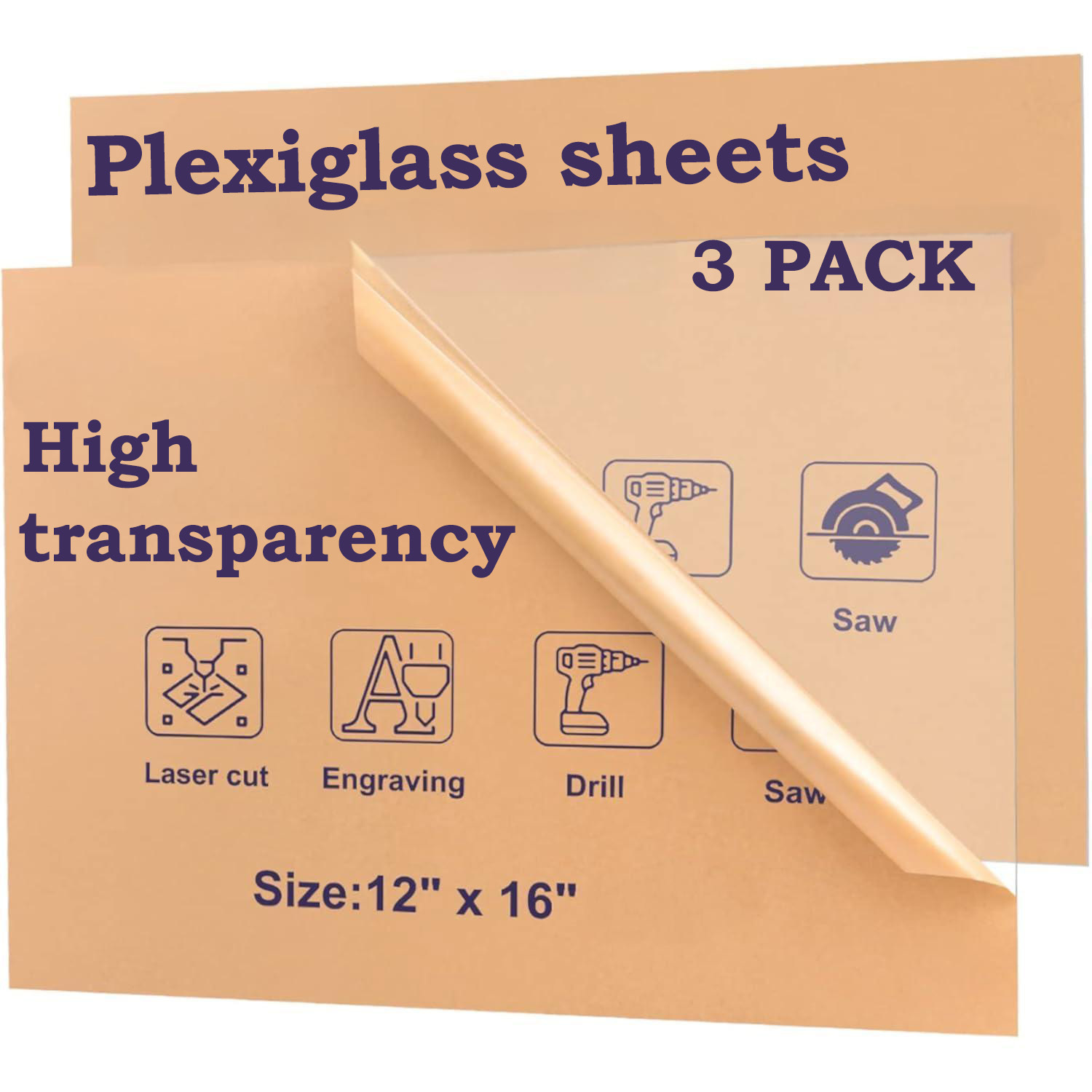 

Lot de 3 Panneaux en Plastique PET, Feuille Flexible. Panneau en Plexiglas Haute 12"x16" Alternative au Verre pour Affichage DIY, Cadre Photo Peint à