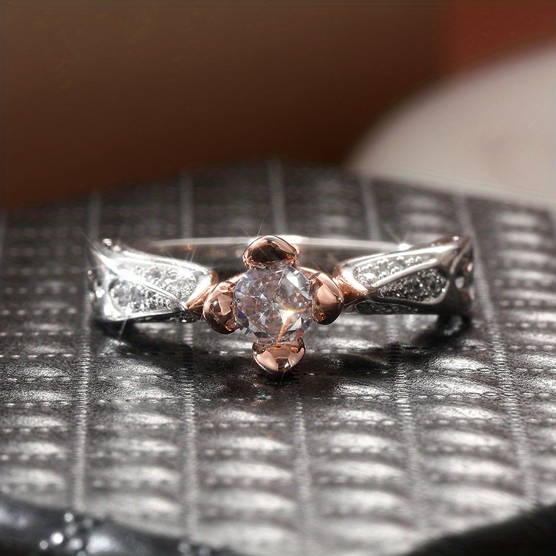 Romantic Rose Flower Zirconia Ring for Women