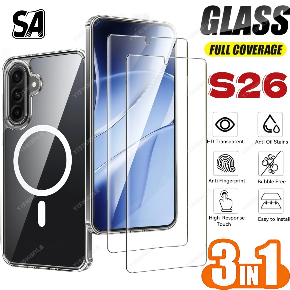 TEMU 2pcs Screen Protector Tempered Glass 1pc Phone Case, Suitable For Galaxy S26 Ultra S26 Plus S26 5g 9h Hardness Fingerprint Free Bubble-free