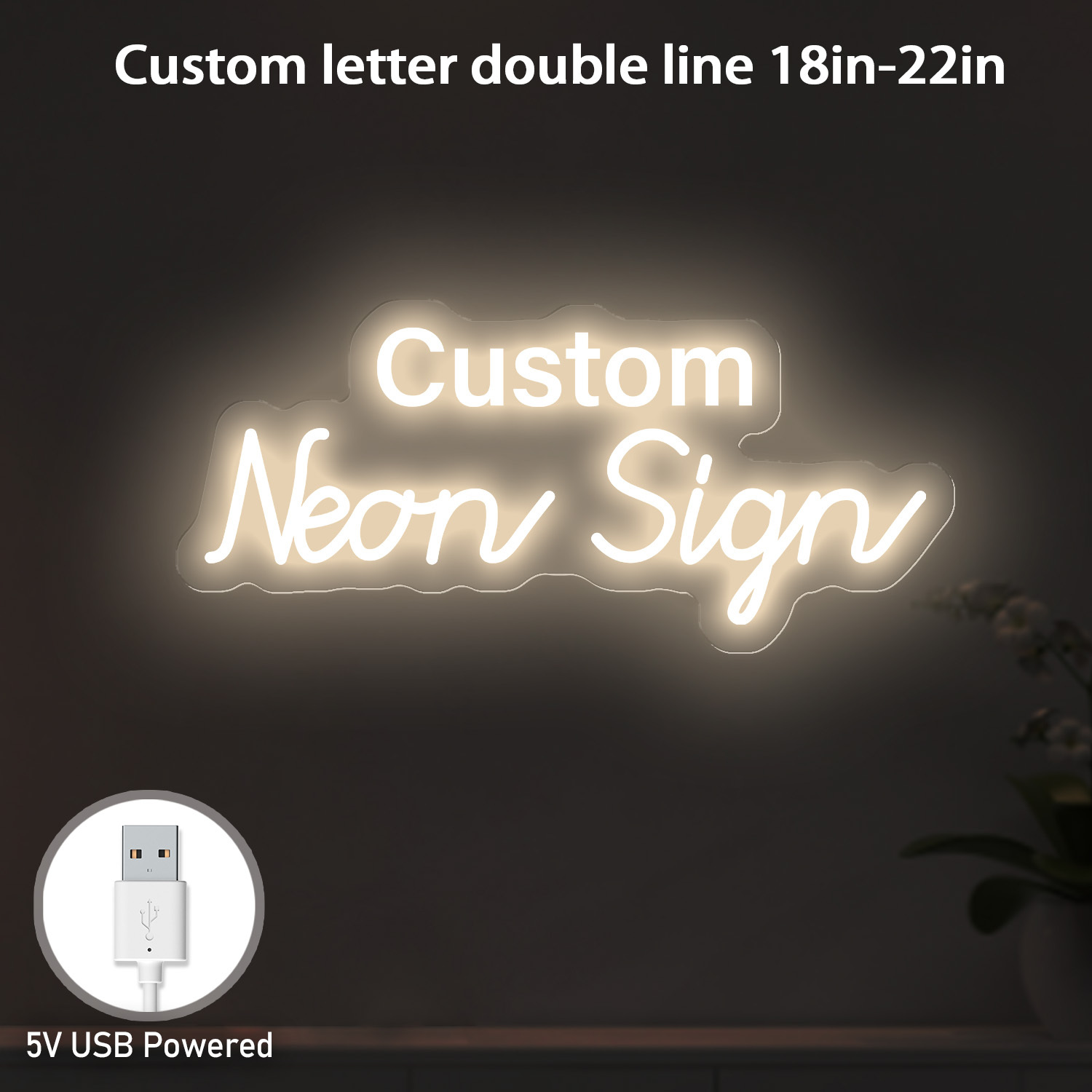 

Custom Led Neon Sign, Personalized Text Wall Decor, Usb Powered, Dimmable Acrylic & Plastic, Push Button Control, Non-waterproof, For Bedroom, Wedding, Birthday, Anniversary, Wall Mount - 18-22in